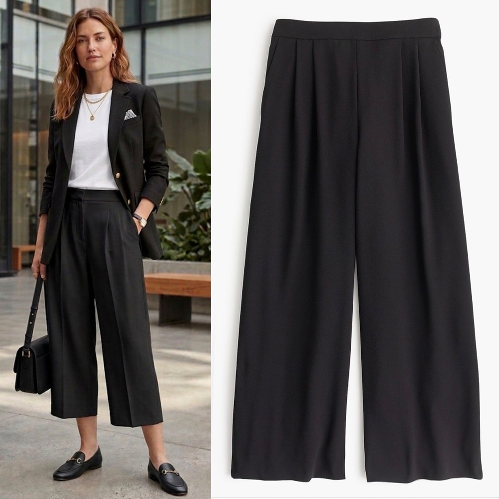J. Crew 365‎ Crepe Wide-leg crop pant in Black size 10